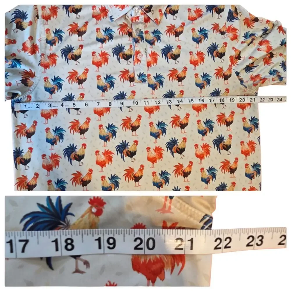 Waggle Rooster Print Golf Polo Shirt Sz L Performance Stretch Vacation - Picture 5 of 8